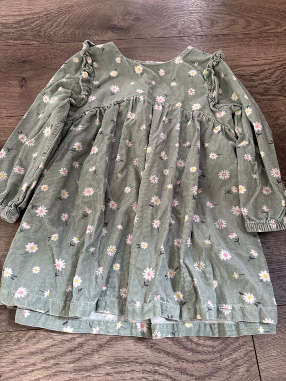 Angel Dear Sage Green Floral Corduroy Dress